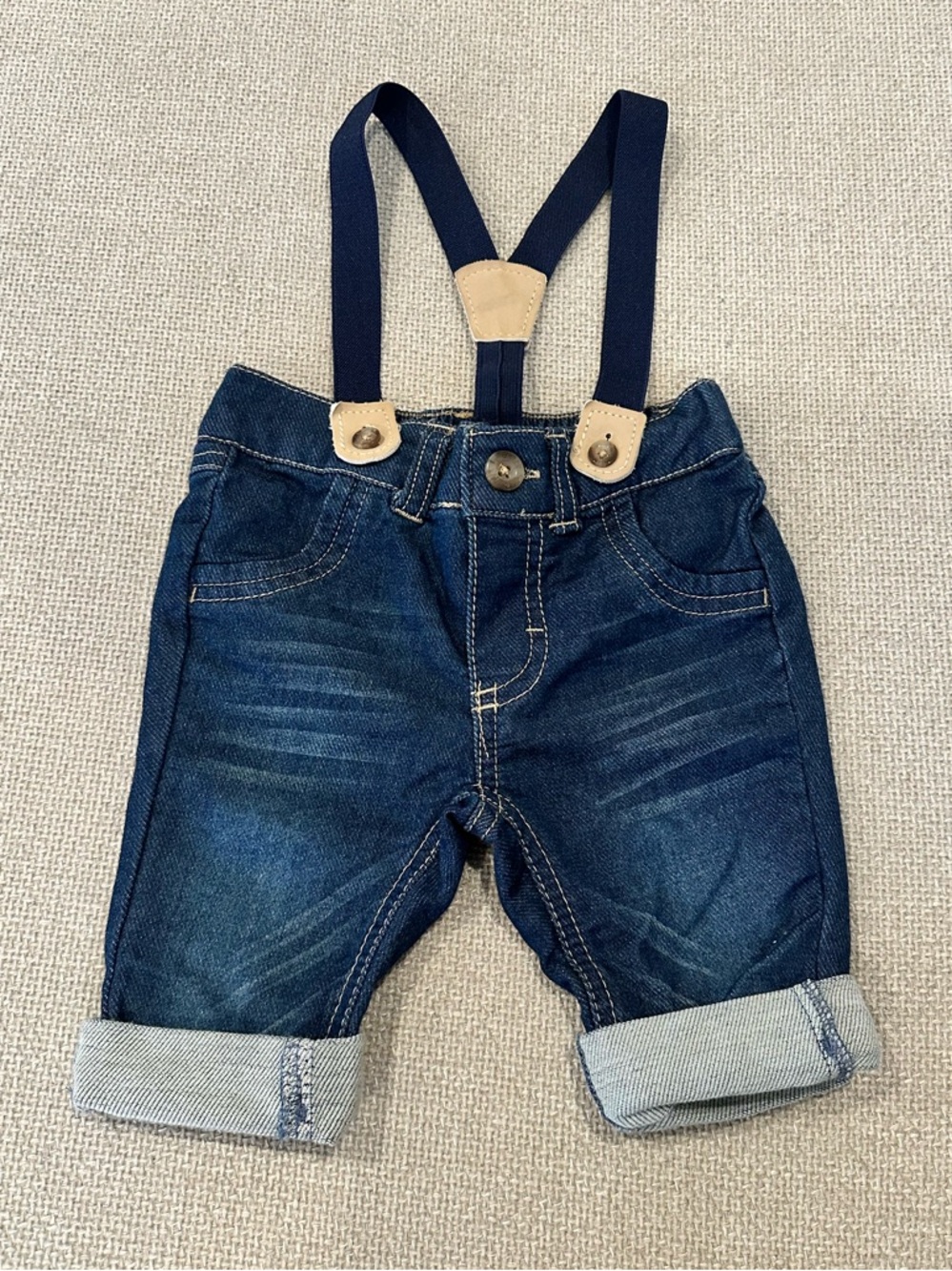 Baby Boy Cat & Jack Denim Jean Suspender Pants Size 0-3 months